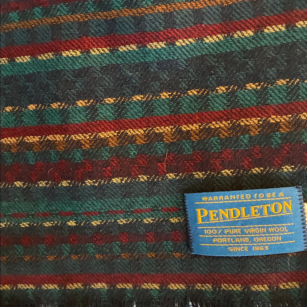 Pendleton Multicolor Striped Scarf Vintage Wide 100% Virgin Wool Blue Burgundy